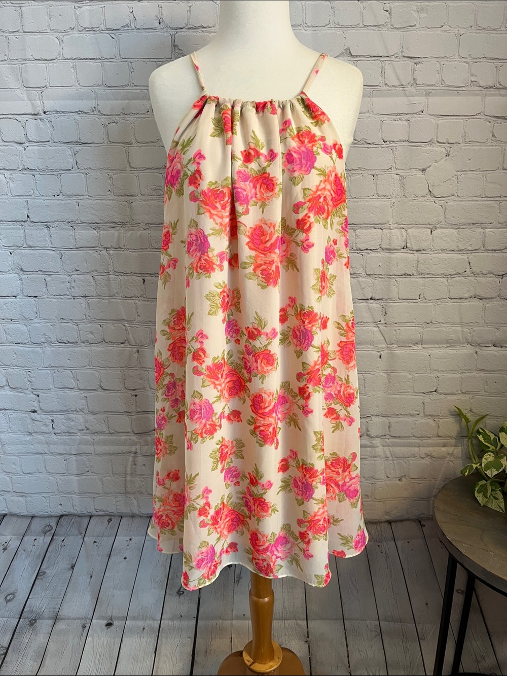 NYMPHE Floral Sundress in Cream with Pink Roses